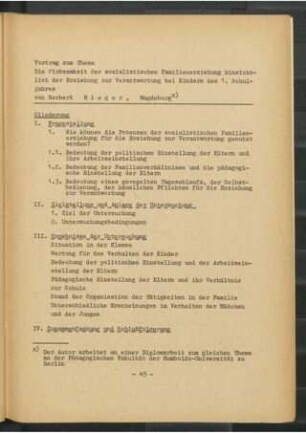 Die Wirksamkeit der sozialistischen Familienerziehung hinsichtlich der Erziehung zur Verantwortung bei Kindern des 1. Schuljahres