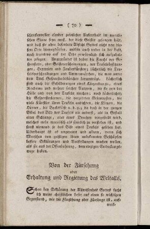 Von der Fürsehung oder Erhaltung und Regierung des Weltalls