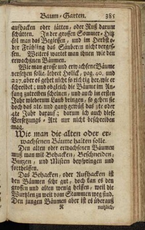Wie man die alten oder erwachsenen Bäume halten solle.