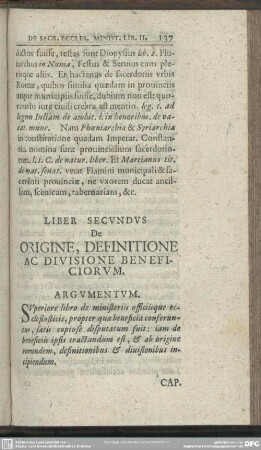 Liber Secundus De Origine, Definitione Ac Divisione Beneficiorum