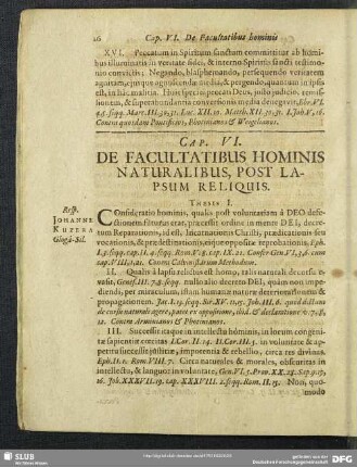 Cap. VI. De Facultatibus Hominis Naturalibus, Post Lapsum Reliquis