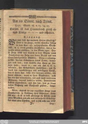 Am 22 Sonnt. nach Trinit. Text. Matth. 18. v. 23. 24. 25.