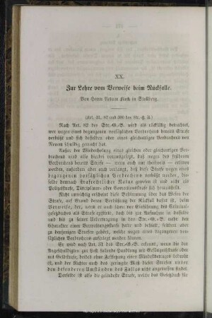 XX. Zur Lehre vom Verweise beim Rückfall