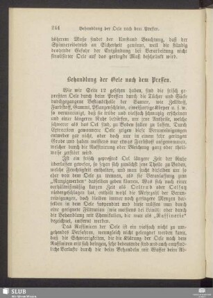 Behandlung der Oele nach dem Pressen