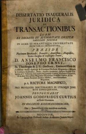 Dissertatio Inauguralis Iuridica De Transactionibus