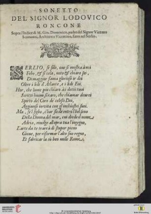 Sonetto del Signor Lodovico Roncone