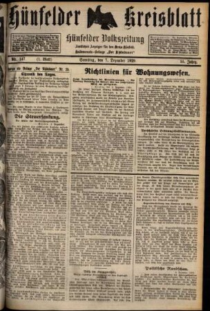 Erste Ausgabe vom Samstag, den 07. Dezember 1929.