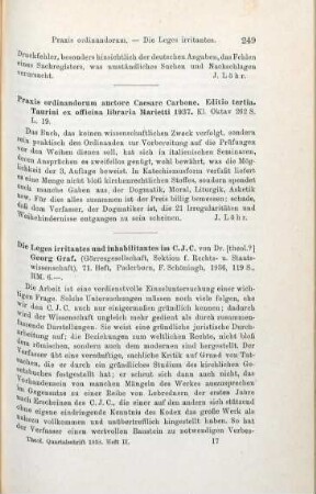 249-250 [Rezension] Graf, Georg, Die Leges irritantes und inhabilitantes im Codex Juris Canonici