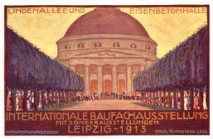 Lindenallee und Eisenbetonhalle [Intern. Baufachausstellung mit Sonderausstellungen Leipzig 1913 : Offizielle Postkarte]