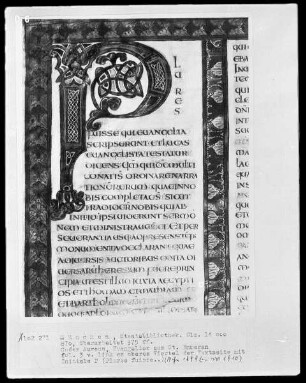 Codex Aureus von Sankt Emmeram (aus der Hofschule Karls des Kahlen) — Initiale P(lures fuisse), Folio 3verso