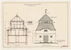 Gutshof Nickelgut, Blindham Geflügelstall: Aufriss: Vorderansicht 1:50: Schnitt 1:50