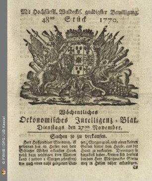 48tes Stueck, Dienstags den 27ten November 1770