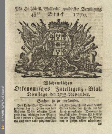 48tes Stueck, Dienstags den 27ten November 1770