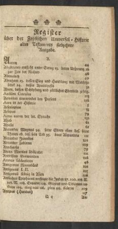 Register über der Zopfischen Universal-Historie alten Testements siebzehnte Ausgabe