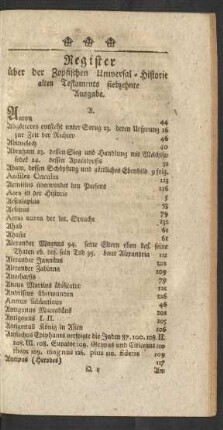 Register über der Zopfischen Universal-Historie alten Testements siebzehnte Ausgabe
