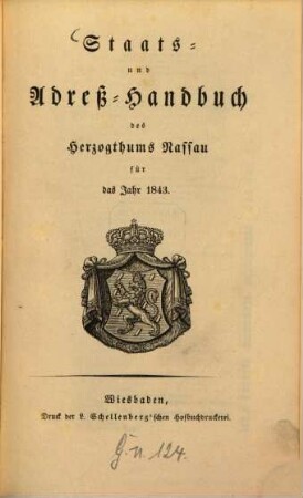 Staats- und Adreß-Handbuch des Herzogthums Nassau. 1843