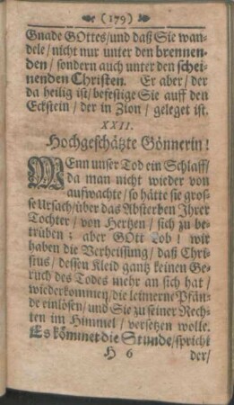 XXII. Hochgeschätzte Gönnerin!
