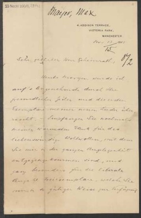 Brief an B. Schott's Söhne : 13.11.1905