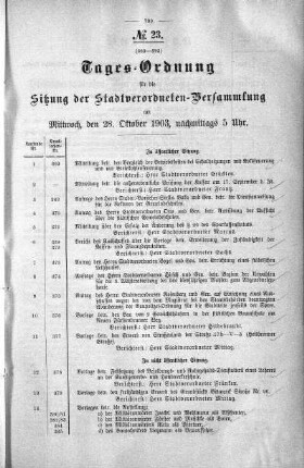 Tages-Ordnung, 28. Oktober 1903