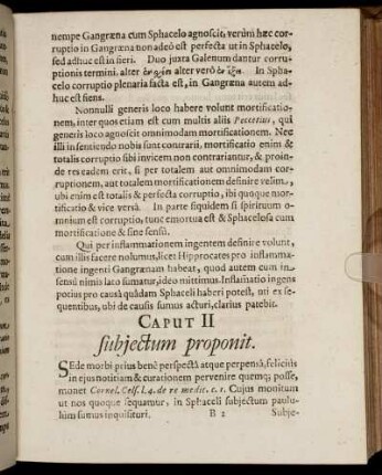 Caput II subjectum proponit.