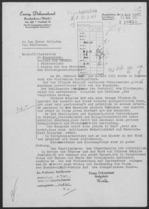 Massenbach mit Massenbachhausen: Visitationsbericht mit Pfarrbericht 1961