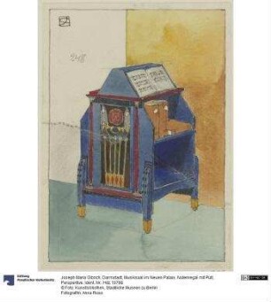 Darmstadt, Musiksaal im Neuen Palais, Notenregal mit Pult, Perspektive