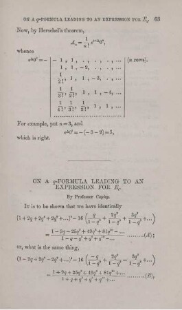 On a q-formula leading to an expression for ... .