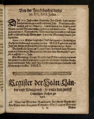 19r, Von der Fruchtbarkeit dieses MDCXIII. Jahrs