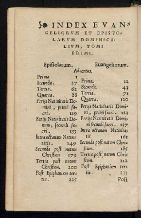 Index Evangeliorum Et Epistolarum Dominicalium, Tomi Primi.