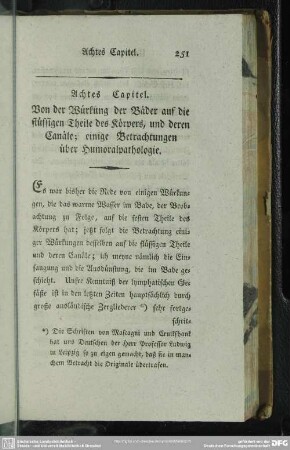 Achtes Capitel. Von der Würkung der Bäder auf die flüssigen Theile des Körpers, und deren Canäle; einige Betrachtungen über Humoralpathologie