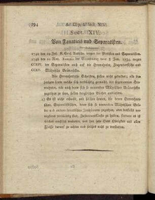 Sect. XIV. Von Fanaticis und Separatisten.