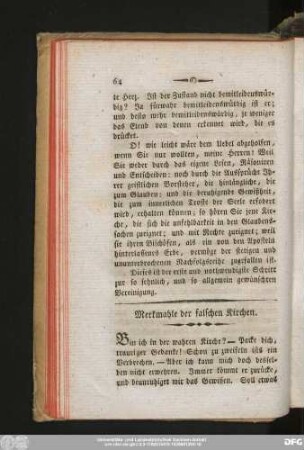 Merkmahle der falschen Kirchen.