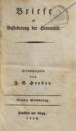 Briefe zur Beförderung der Humanität, 9. Sammlung