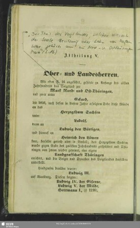 Abtheilung V. Ober- und Landesherren