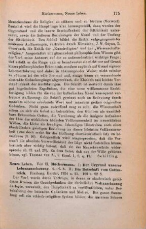 175-176 [Rezension] Muckermann, Hermann, Der Urgrund unserer Lebensanschauung