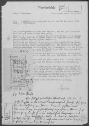 Hausen/Verena: Visitationsbericht mit Pfarrbericht 1958
