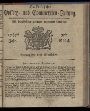 37tes Stueck, Montag den 12ten September. 1785