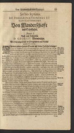Sectio septima. De Peregrinationibus Et Navigationibus. Von Wanderschafft und Schiffahrt.