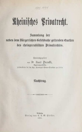 Nachtrag: Rheinisches Privatrecht