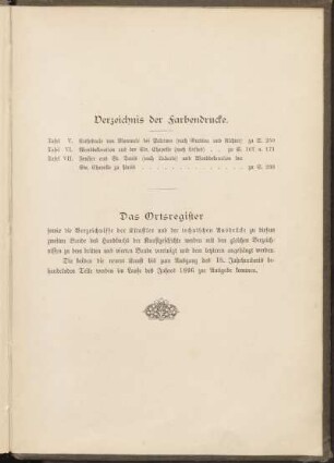 Verzeichnis der Farbendrucke.