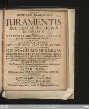 Disputatio Inauguralis, De Iuramentis In Litem Affectionis Et Veritatis