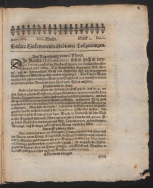 Anno 1665. XIII. Woche. Stück 2. No. L.