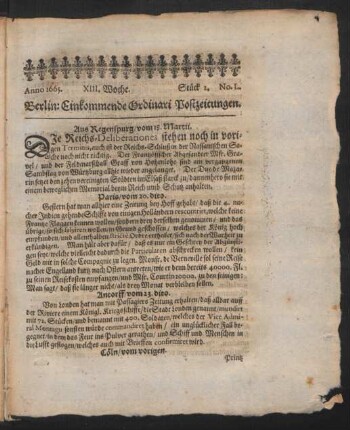 Anno 1665. XIII. Woche. Stück 2. No. L.