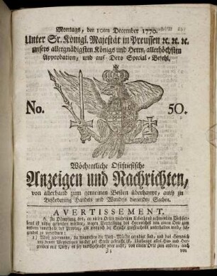 No. 50. Montags, den 10ten December 1770.