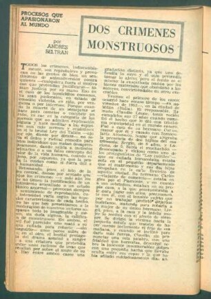 Dos crimenes monstruosos : Procesos que apasionaron al mundo
