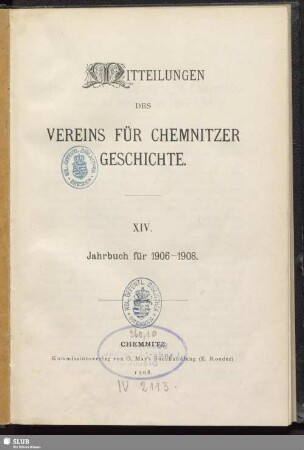14.1906/08(1908): Mitteilungen des Vereins für Chemnitzer Geschichte : Jahrbuch