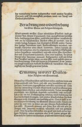Ermanung zu warer Christenlicher Religion und Gottesdienst.