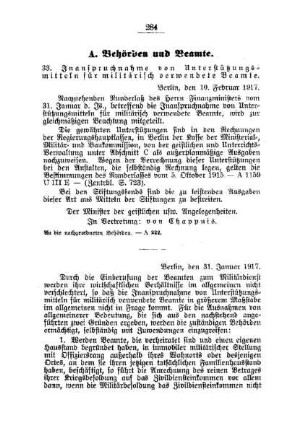 Inanspruchnahme von Unterstützungsmitteln für militärisch verwendete Beamten : [A. Behörden und Beamte]