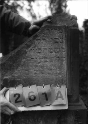 Grabstein 261 (Index: 100093413) Zustand: abgebrochen, Fragment Maße HxBxT: 144x58x27 cm Beschreibung: Fragment: Grabstein 261A