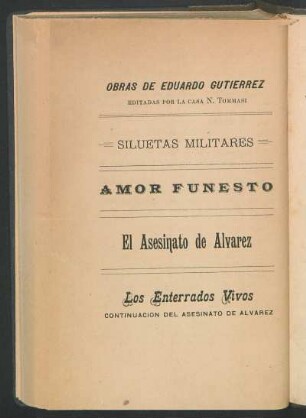 Obras de Eduardo Gutiérrez, editadas por la casa N. Tommasi
